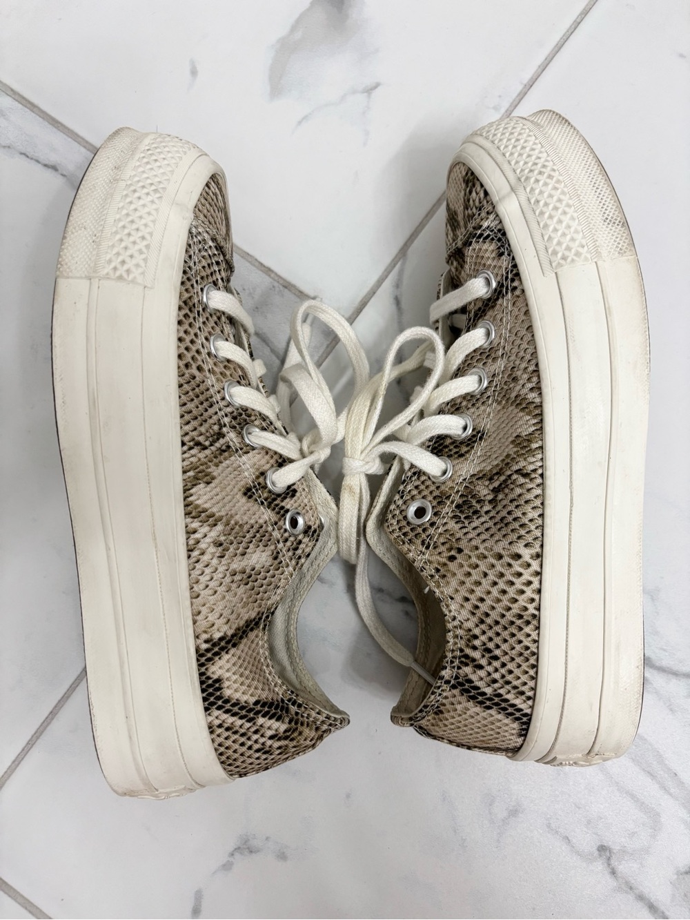 Converse Platform Sneakers Snakeskin Print Womens 7 Tan Cream All Star - Picture 6 of 8